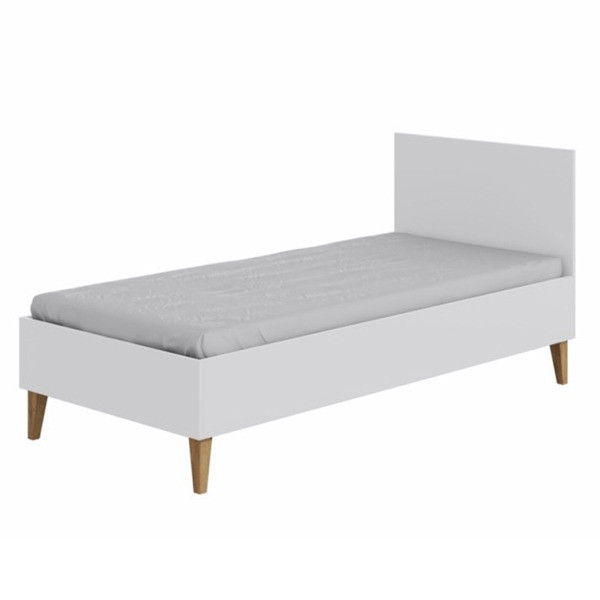łóżko pojedyncze from 80x180 cm, biały mat, nóżki lite drewno dębowe