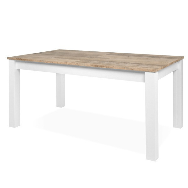 skandynawski stół rozkładany menorca 160-215x90 cm biały mat, wzór stare drewno 