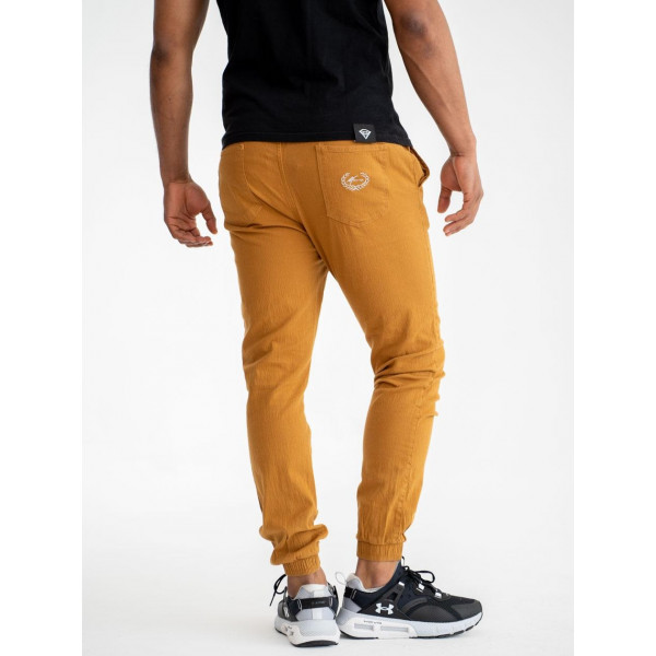 spodnie męskie joggery materiałowe brązowe moro sport paris laur pocket