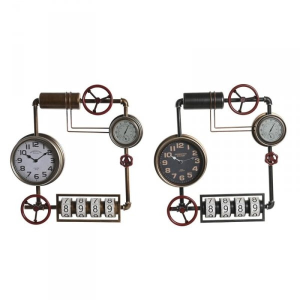 Zegar Ścienny DKD Home Decor 57 x 9,5 x 57 cm Szkło Czerwony Czarny Złoty Żelazo Vintage (2 Sztuk)