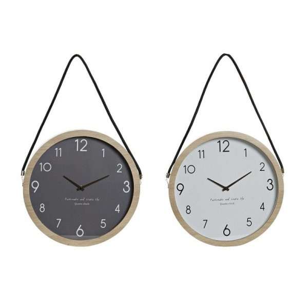 Zegar Ścienny DKD Home Decor Szkło Szary Sznurek Biały Jasnobrązowy Drewno MDF 45 x 6 x 45 cm (2 Szt