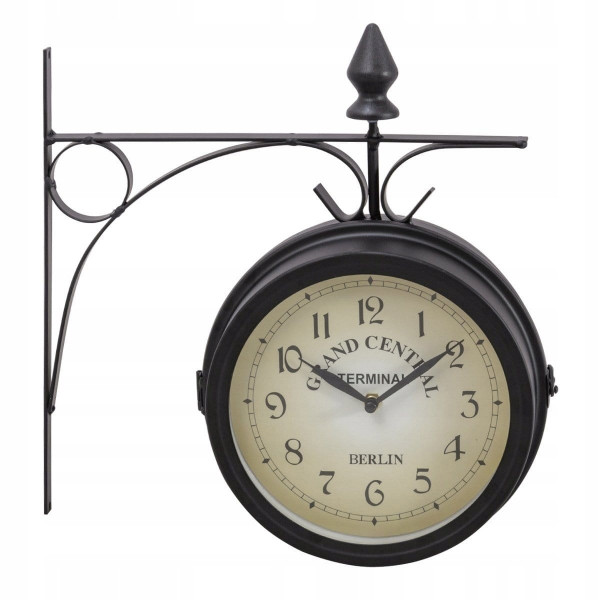 Zegar ścienny dwustronny dworcowy w stylu retro