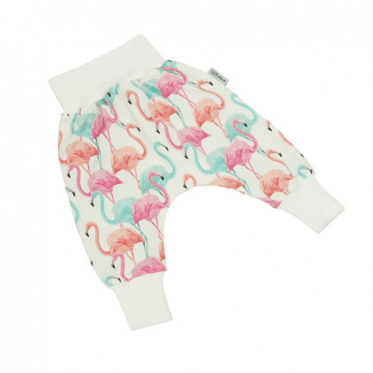  cienkie spodnie new born flamingi na ecru 62/68 