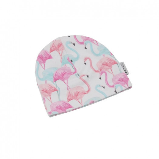  czapka dresowa flamingi na ecru 36-40 wiek 3-6 m-cy 