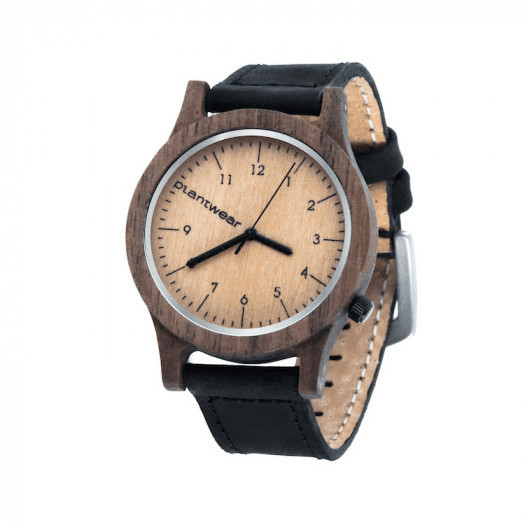 drewniany elegancki zegarek na skórzanym pasku - plantwear (42mm, skóra)