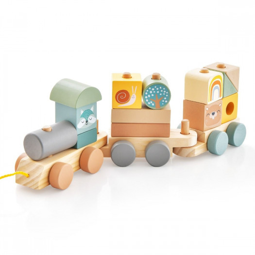 Drewniany pociąg dla dzieci z 2 wagonami