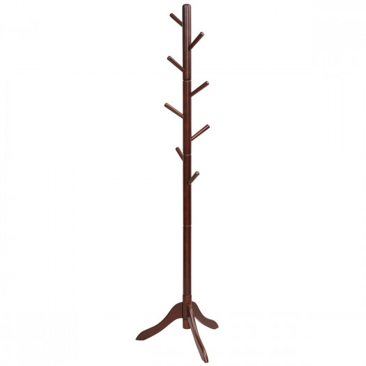 Drewniany wieszak stojący na ubrania brązowy