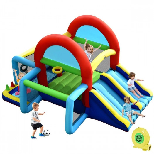 Duży dmuchany plac zabaw dla dzieci z podwójną zjeżdżalnią i kompresorem w zestawie 424 x 300 x 240 