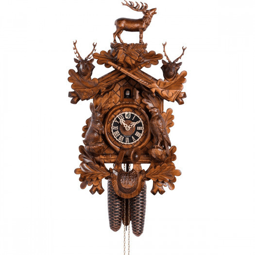 Duży, drewniany zegar z kukułką nakręcany co 8 dni hones 52 cm (hs-837-4nu)