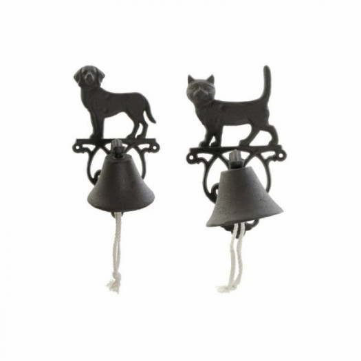 Dzwon DKD Home Decor Kot Pies Brązowy Ceimnobrązowy Sznurek Żelazo 14 x 15 x 24 cm (2 Sztuk)