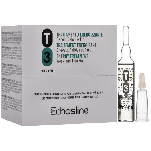 echosline t3 energy treatment – kuracja w ampułkach przeciwko wypadaniu włosów, 12x10ml