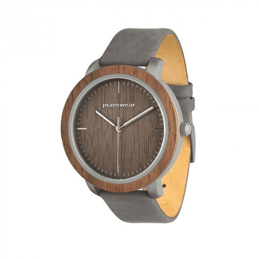 elegancki drewniany zegarek w odcieniach szarości - plantwear (44mm, skóra)
