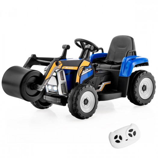 Elektryczny samochód traktor z walcem drogowym niebieski