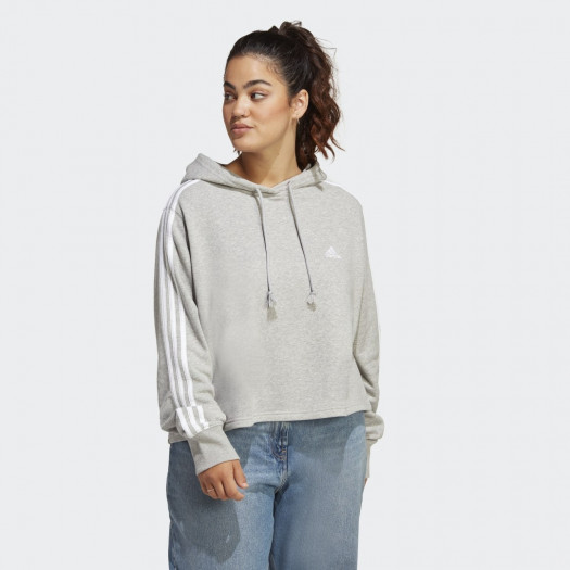 essentials 3-stripes french terry crop hoodie (plus size)