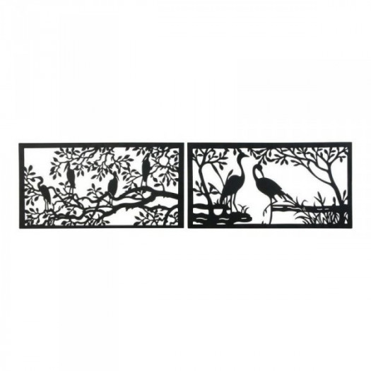 Figurka Dekoracyjna DKD Home Decor 96 x 1 x 50 cm Czarny Ptaki (2 Sztuk)