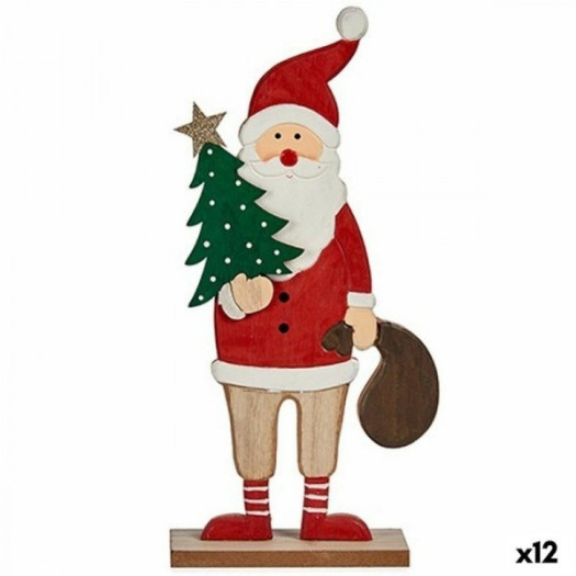 Figurka Dekoracyjna Święty Mikołaj Biały Brązowy Czerwony Kolor Zielony Drewno 5 x 30 x 15 cm (12 Sz