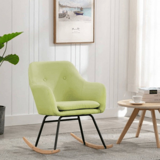 Fotel bujany, zielony, tapicerowany tkaniną