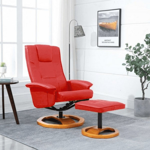Fotel obrotowy z podnóżkiem, czerwony, sztuczna skóra