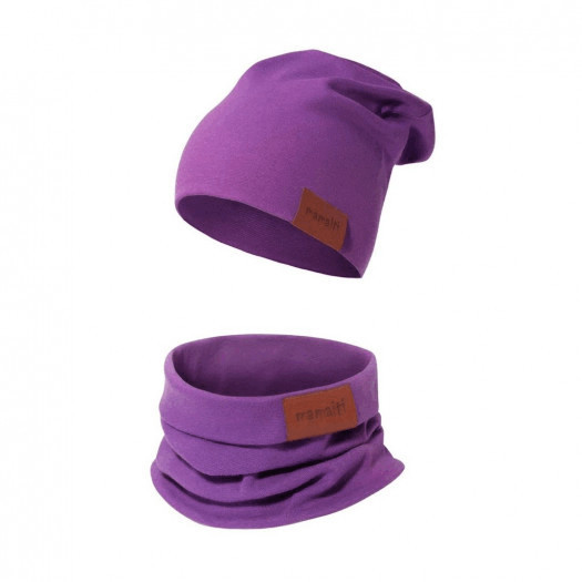  komplet czapka podwójna i komin fioletowy 44-48 wiek 1-2 lata 