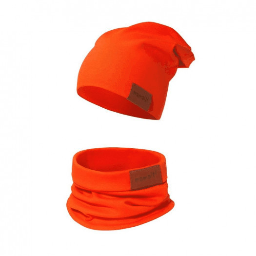  komplet czapka podwójna i komin pomarańczowy 44-48 wiek 1-2 lata 