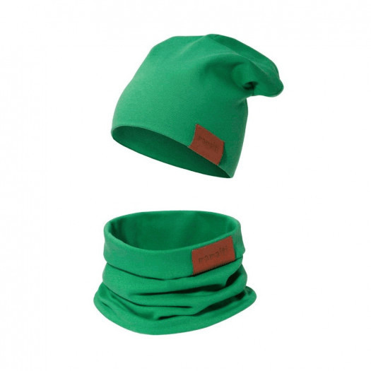  komplet czapka podwójna i komin zielony 52-56 wiek 7-9 lat 