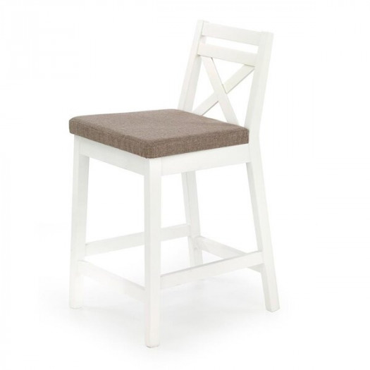 Krzesło barowe niskie Borys Low biały, siedzisko tapicerowane beżowe