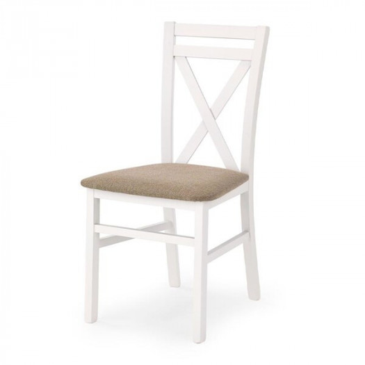 Krzesło Dariusz lite drewno bukowe białe, tkanina Inari 23 beżowa