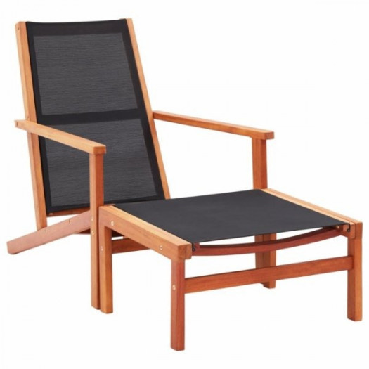 Krzesło ogrodowe z podnóżkiem, czarne, eukaliptus i textilene