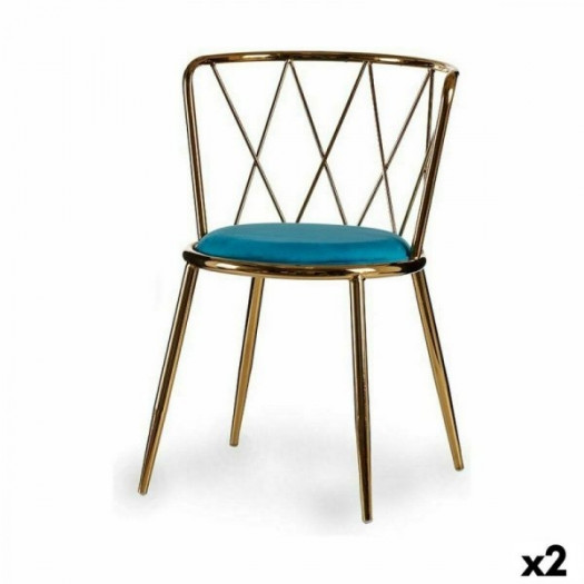 Krzesło Romby Niebieski Złoty Metal 50,5 x 73 x 51 cm (2 Sztuk)