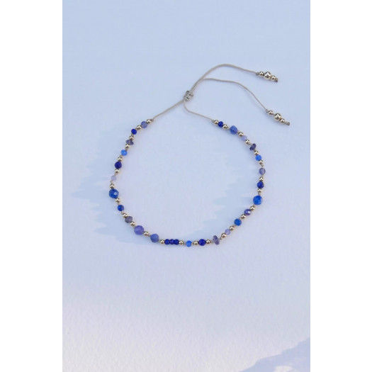 Niebieska bransoletka na sznurku z turmalinami i kamieniami naturalnymi