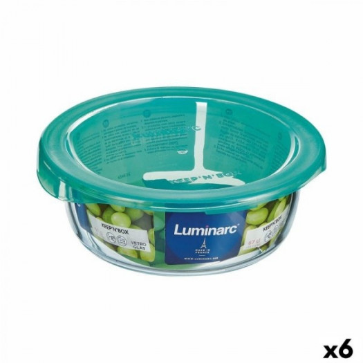 Okrągłe pudełko na lunch z pokrywką Luminarc Keep'n Lagon 13,5 x 6 cm Turkusowy 680 ml Szkło (6 Sztu