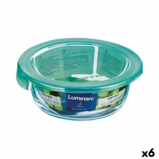 Okrągłe pudełko na lunch z pokrywką Luminarc Keep'n Lagon Turkusowy 420 ml 11,5 x 5,4 cm Szkło (6 Sz