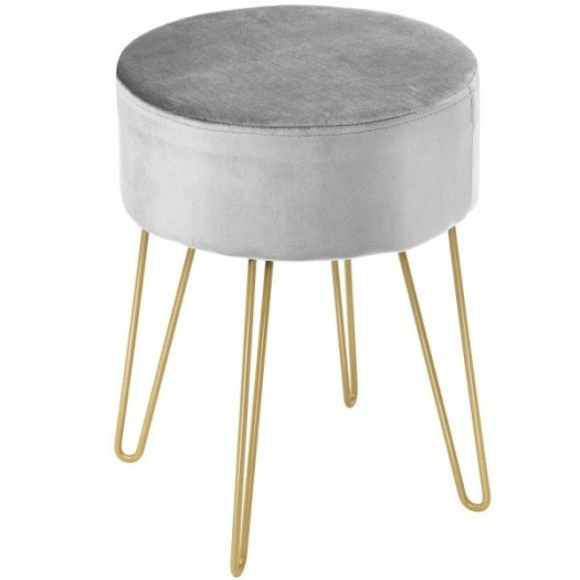 okrągły aksamitny stołek z metalowymi nóżkami