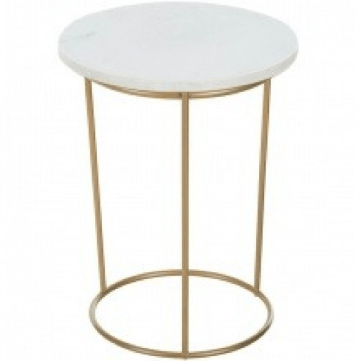 Okrągły stolik glamour aida 35 cm biały marmur połysk złote nóżki