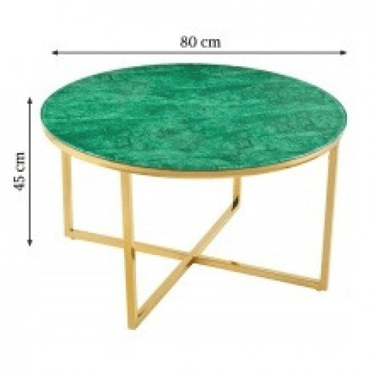 okrągły stolik kawowy elegance 80 cm zielony, efekt marmuru