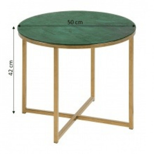 okrągły stolik kawowy ze szklanym blatem alisma zielony/złoty marmur