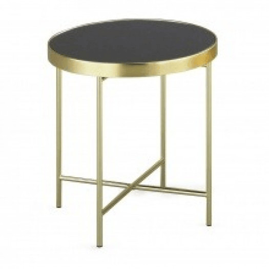 Okrągły szklany stolik kawowy victoria 42 cm czarny/złote nóżki