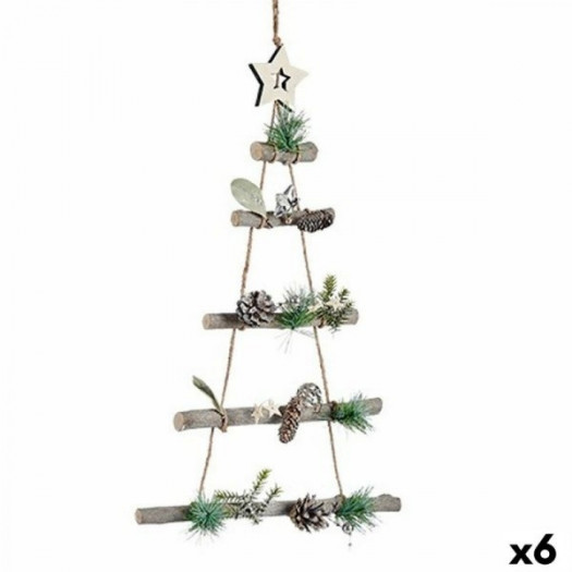 ozdoby świąteczne Choinka Brązowy Srebrzysty Drewno Plastikowy 34 x 5 x 65 cm (6 Sztuk)