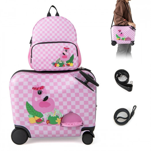 Plecak i walizka z kółkami bagaż podręczny dla dziecka różowa