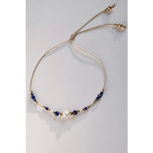 Pleciona bransoletka z perłą i kamieniami lapis lazuli