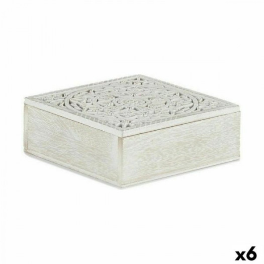 Pudełko ozdobne Biały Drewno 18 x 6,5 x 18 cm (6 Sztuk)