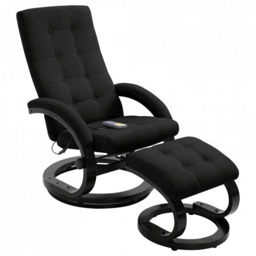 Rozkładany fotel do masażu z podnóżkiem, czarny, tkanina