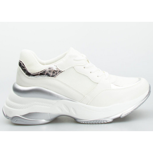 Sneakersy na koturnie ze wstawkami srebrne białe