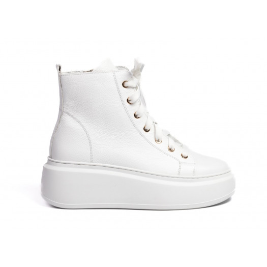 Sneakersy wysokie na platformie skórzane białe Sempre 23-396-36
