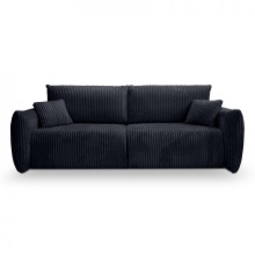 Sofa rozkładana Allora z pojemnikiem, czarna, sztruks
