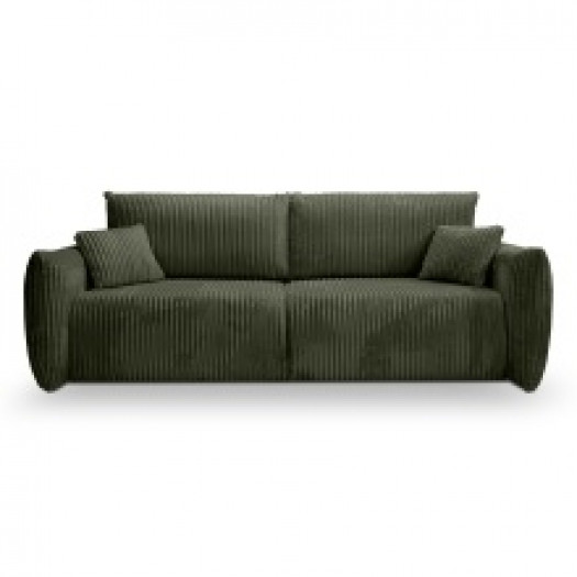 Sofa rozkładana Allora z pojemnikiem, oliwkowozielona, sztruks