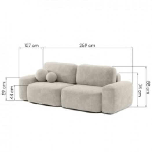 Sofa rozkładana Bold z pojemnikiem, obłe kształty
