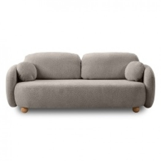 Sofa rozkładana Formosa z pojemnikiem, beżowoszara, boucle, nóżki kulki