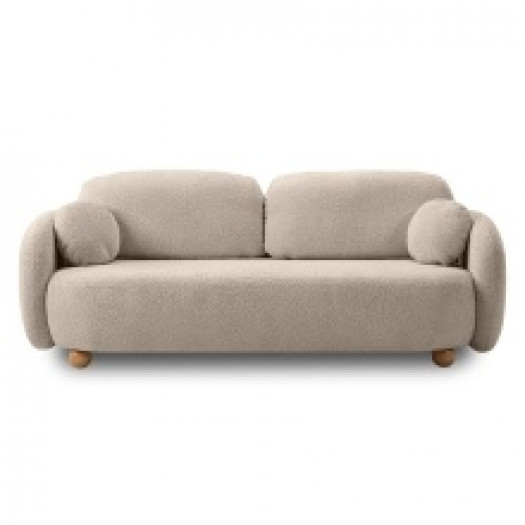 Sofa rozkładana Formosa z pojemnikiem, jasnobeżowa, boucle, nóżki kulki