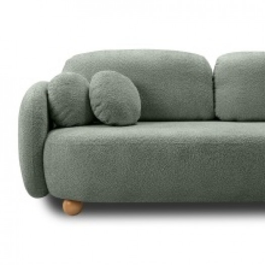 Sofa rozkładana Formosa z pojemnikiem, szałwiowa, boucle, nóżki kulki